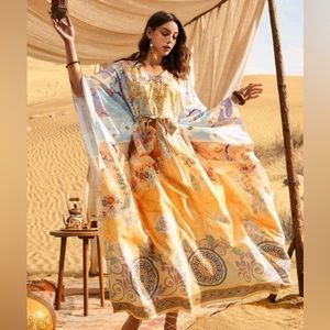 Bohemian Belted Kaftan Full Maxi Length Mixed Print One Size